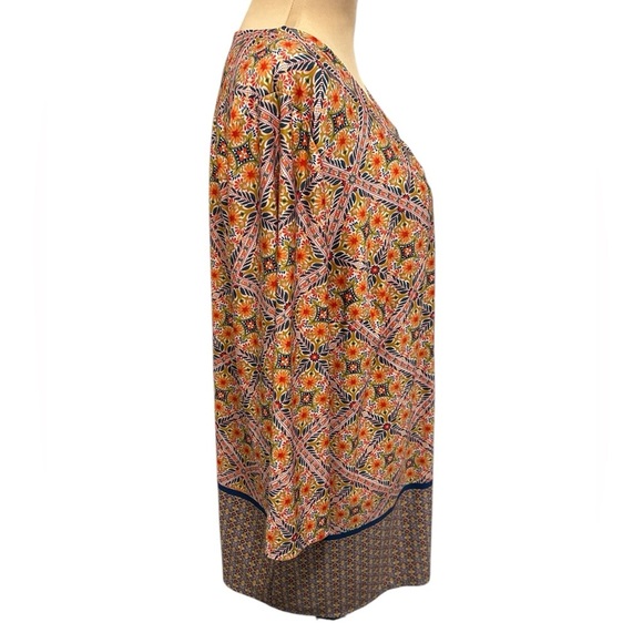 Tacera Orange Blue Floral Geometric Print Long Sleeve Tunic Stretch Top Size 2XL - Picture 5 of 10